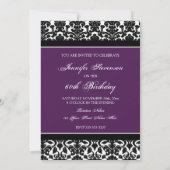 Plum Damask 60th Birthday Party Invitations Kaart (Achterkant)
