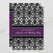 Plum Damask 60th Birthday Party Invitations Kaart (Voorkant / Achterkant)