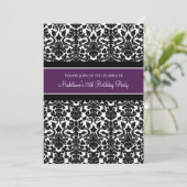 Plum Damask 75th Birthday Party Invitations Kaart (Staand voorkant)