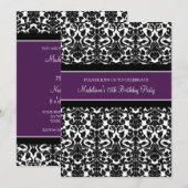 Plum Damask 75th Birthday Party Invitations Kaart (Voorkant / Achterkant)