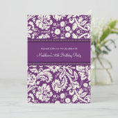 Plum Damask 90th Birthday Party Invitations Kaart (Staand voorkant)