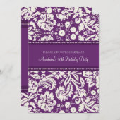 Plum Damask 90th Birthday Party Invitations Kaart (Voorkant / Achterkant)
