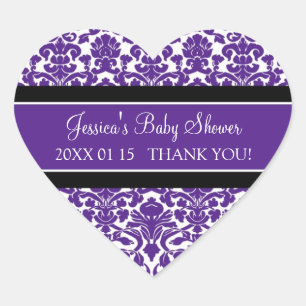 Plum Damask Baby shower Favor Stickers