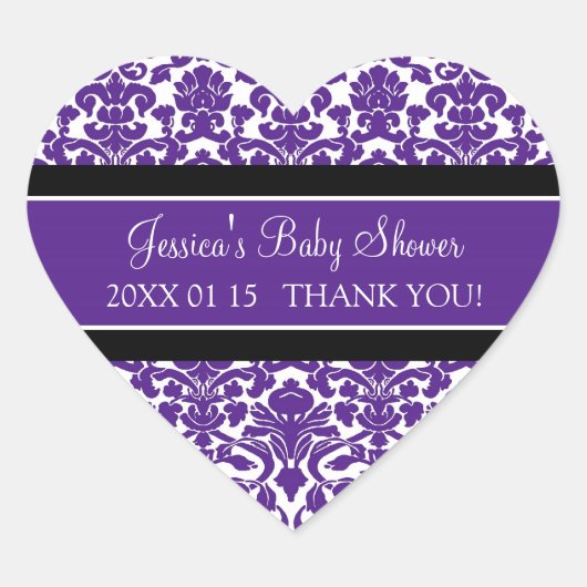 Plum Damask Baby shower Favor Stickers (Voorkant)