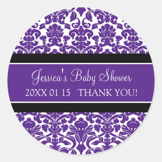 Plum Damask Baby shower Favor Stickers (Voorkant)