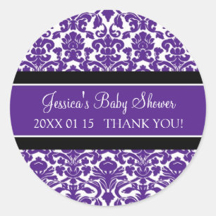 Plum Damask Baby shower Favor Stickers