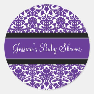 Plum Damask Baby shower Favor Stickers