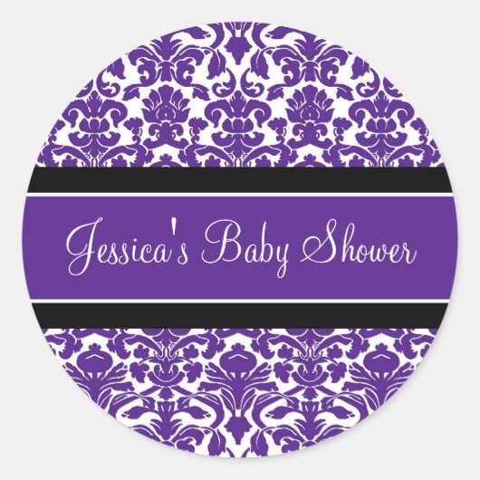 Plum Damask Baby shower Favor Stickers (Voorkant)
