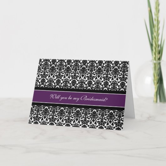 Plum Damask Bridesmaid Invitation Kaart (Voorkant)