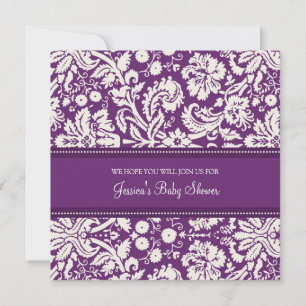 Plum Damask Custom Baby Shower-uitnodigingen Kaart