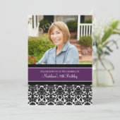 Plum Damask Foto 70th Birthday Party Invitations Kaart (Staand voorkant)