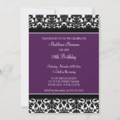 Plum Damask Foto 70th Birthday Party Invitations Kaart (Achterkant)