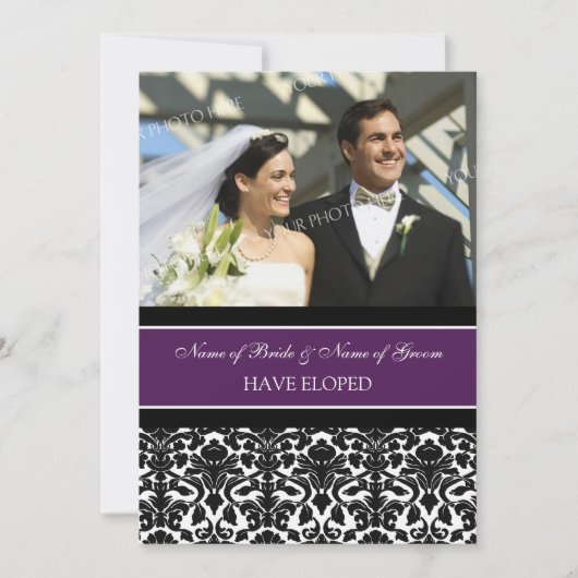 Plum Damask Foto Elopement Announcement kaarten (Voorkant)