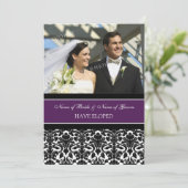 Plum Damask Foto Elopement Announcement kaarten (Staand voorkant)