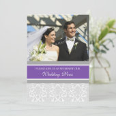 Plum Damask Foto Wedding Vow Renewal Uitnodigingen (Staand voorkant)