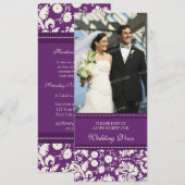 Plum Damask Foto Wedding Vow Renewal Uitnodigingen (Voorkant / Achterkant)