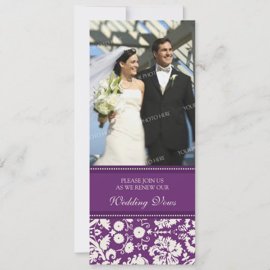 Plum Damask Foto Wedding Vow Renewal Uitnodigingen (Voorkant)