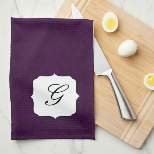 Plum Damask Initiaal Kitchen Towel Theedoek