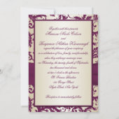 Plum Damask met PRINTED Ribbon Wedding Invite Kaart (Achterkant)