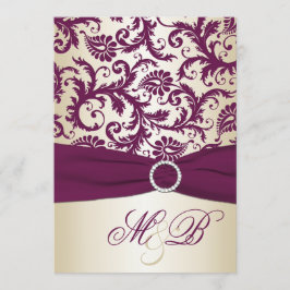 Plum Damask met PRINTED Ribbon Wedding Invite Kaart