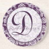 Plum Damask Monogram Bruiloft Jubileum Onderzetter (Voorkant)