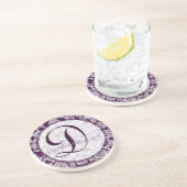 Plum Damask Monogram Bruiloft Jubileum Onderzetter (Zijkant)