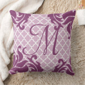 Plum Damask Monogram Custom Accent Pillow Kussen (Deken)