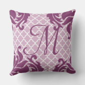Plum Damask Monogram Custom Accent Pillow Kussen (Achterkant)
