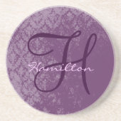 Plum Damask Monogram Jubileum Onderzetters (Voorkant)