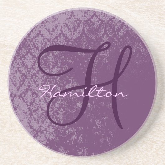 Plum Damask Monogram Jubileum Onderzetters (Voorkant)