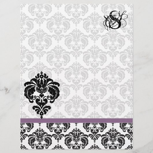 Plum Damask Monogram Letterkop (Voorkant)