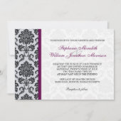 Plum Damask Monogram Wedding Invitation Kaart (Voorkant)