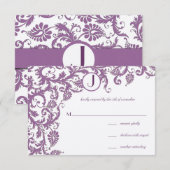 Plum Damask Monogram Wedding Kaart (Voorkant / Achterkant)