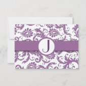 Plum Damask Monogram Wedding Kaart (Achterkant)