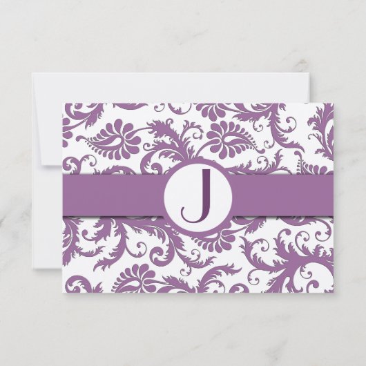 Plum Damask Monogram Wedding Kaart (Achterkant)