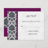 Plum Damask Monogram Wedding RSVP (Voorkant / Achterkant)