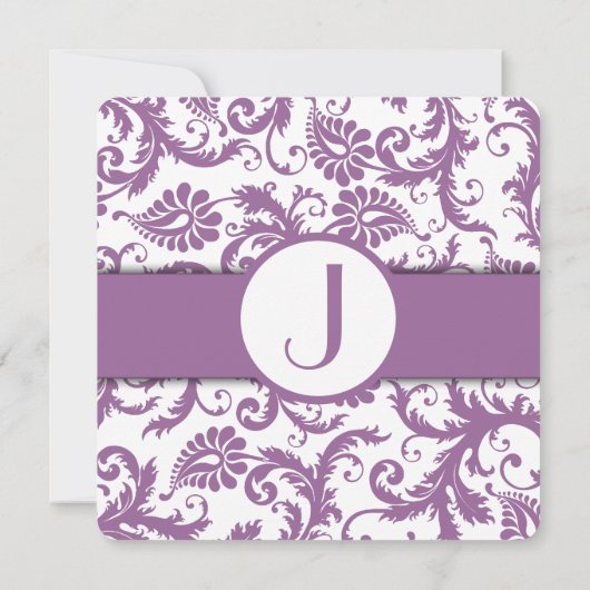 Plum Damask Oranje Monogram Weddenschap Kaart (Achterkant)