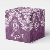 Plum  Damask Pattern en Name Bedankdoosjes (Voorkant Zijde)
