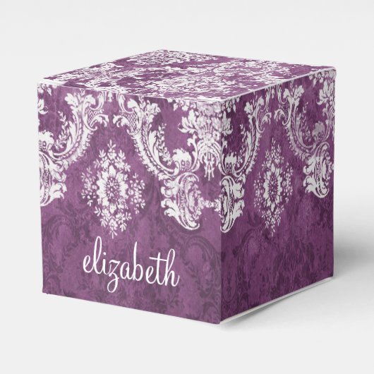 Plum  Damask Pattern en Name Bedankdoosjes (Voorkant Zijde)
