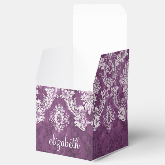 Plum  Damask Pattern en Name Bedankdoosjes (Geopend)