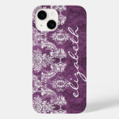 Plum  Damask Pattern en Name Case-Mate iPhone Case (Achterkant)