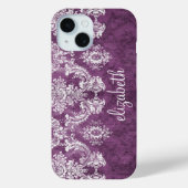 Plum  Damask Pattern en Name Case-Mate iPhone Case (Achterkant)
