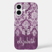 Plum  Damask Pattern en Name Case-Mate iPhone Case (Achterkant)