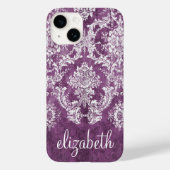 Plum Damask Pattern en Name Case-Mate iPhone Case (Achterkant)