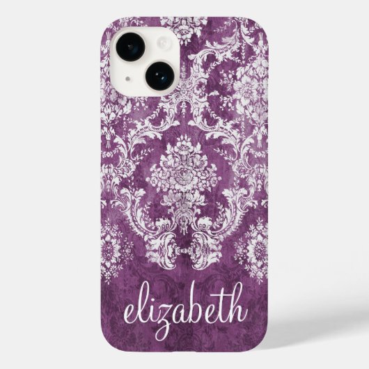 Plum Damask Pattern en Name Case-Mate iPhone Case (Achterkant)