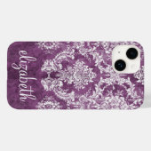 Plum Damask Pattern en Name Case-Mate iPhone Case (Achterkant (horizontaal))