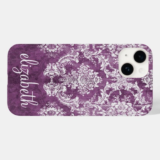 Plum Damask Pattern en Name Case-Mate iPhone Case (Achterkant (horizontaal))