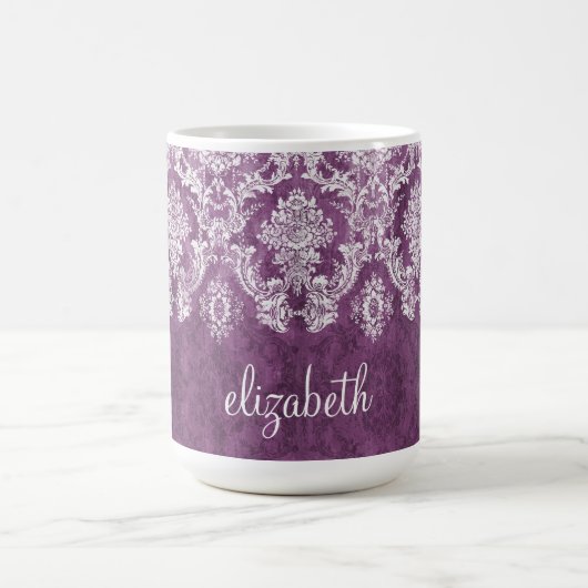 Plum  Damask Pattern en Name Koffiemok (Center)
