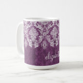 Plum  Damask Pattern en Name Koffiemok (Voorkant links)