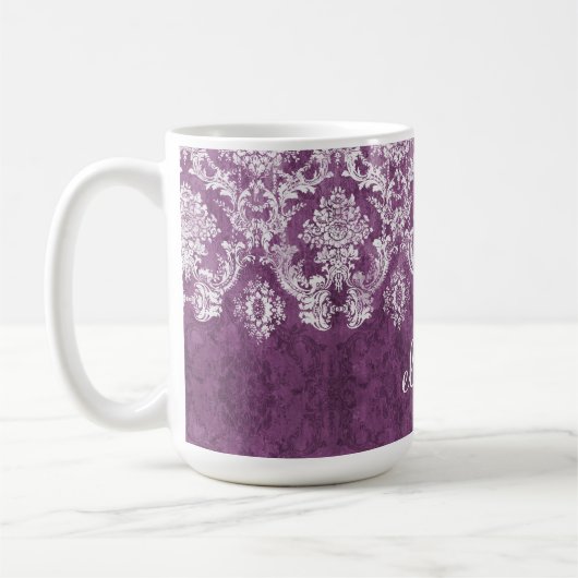 Plum  Damask Pattern en Name Koffiemok (Links)